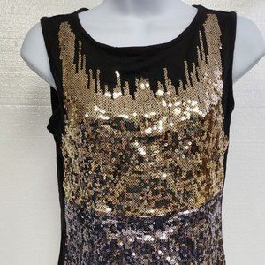 TRIBAL Brand Womens Sequined Silver Gold Black Scoop Neck Tank Top Small S